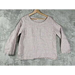 Artisan NY White/burgundy Stripe 100% Linen Pullover Top, 3/4 Sleeves, Size L
